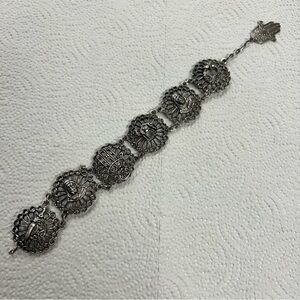 Vintage Souvenir Du Maroc Silver Bracelet Hamsa Armenian Star Moon Camel Travel